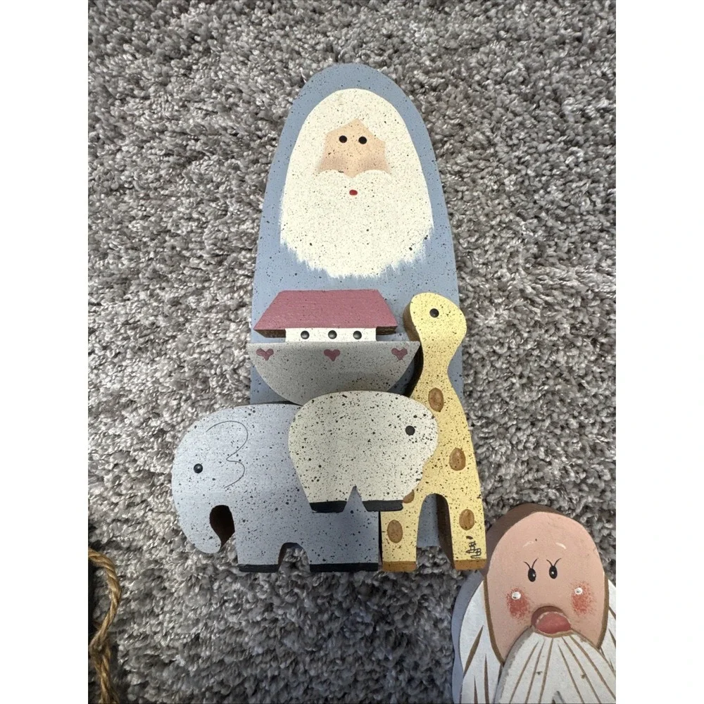 Noah's Ark Hand Painted Wood‎ Hanging Decor Vtg Lot Of 4 See Description